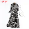 England Style Fashion Vintage Simple Zebra Pattern Party Midi Dress Women Vestidos with Slash 6D08 210416