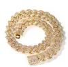 Corrente cubana baguete de ponta de 15 mm banhado a ouro branco 14 quilates colar de diamantes gelados verdadeiros joias de zircônia cúbica com comprimento de 14 a 20 polegadas