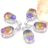 Mélanger 5 pièces pendentifs Luckyshine Shine coupe ovale arc-en-ciel mystique pastèque tourmaline pierres précieuses 925 colliers pendentif en argent