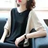 summer v-neck batwing sleeve sexy hollow out sweater female fashion patchwork loose casual knit sweater women pullover 210604