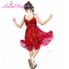 Jolie fille été moelleux rouge robe florale enfant en bas âge enfant enfants bébé fille robe sans manches fronde robe tutu coloré robe d'été 1-12Y Q0716