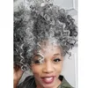 Naturel Silver Grey Humain Cheveux Humain Ponye de queue à cheveux gris chaud Sel et poivre Femmes extension 120g 140g 14inch longueur moyenne