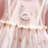 Bärenführer Herbst Mode Prinzessin Geburtstag Kleider geboren Baby Mädchen Süße Schwan Spitzenkleid Infant Voile Patchwork Vestidos 210708