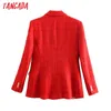 Tweed Femmes Blazers Rouges Mode Dames Vestes élégantes Casual Femme Chic Manteaux Vêtements d'extérieur BE567 210416