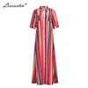 Leviortin Boho Платья женщин Вечерняя вечеринка Летний пляж Sundress Striped Рубашка длинная кнопка Maxi платье женский Vestidos 210527