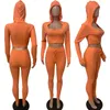 Vestiti autunnali in maglia arancione per le donne Set da 2 pezzi Felpe con cappuccio a maniche lunghe Felpa e pantaloni skinny Pantaloni Set coordinati 210525