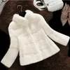 Fêmea Faux Faux 2021 Winter Haining Casaco Mulheres Imitates Mink Manga Longa Sólida Gola Solta Solta Oversize Grosso Feminino