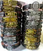 20PCS Men Assorted Skull Pattern Leather Alloy Bronze Bracelets Wristbands Bangles Cuff Punk Cool Jewelry Party Wholesale Wrist