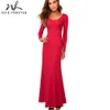 Nice-forever Elegant Pure Color Sexy Backless Long Sleeve Dresses Party Women Flared Long Maxi Dress 113 210419