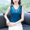 Koreański jedwabne kobiety topy kobieta satynowa zbiornik elastyczna koronka halter plus rozmiar 4XL bez rękawów podstawowe trójniki 210507