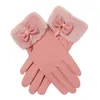 Ladies Plush Super Stretch Thickening Warm Touch Screen Cute Hair Mouth Outerwear Gloves For Female Five Fingers