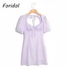 Foridol Star Dot Print Purple Summer Dress Kobiety Sexy Backless Bowknot Krótka sukienka na plaży Boho Odzież Mini Dress 210415