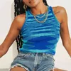 Gebreide Crop Top Vrouwen Mouwloze Y2K Basic T-shirts Casual Summer Off Shoulder Blue O Hals Tank Top Vintage Tie Dye Doek 210521