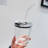 Tasse en verre transparente, tasses à lait avec couvercle, tasse Portable, haute température et résistance aux chutes