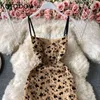 Korobov V Neck Spaghetti Strap Dress Women Flower Pattern Slim Waist Vintage Camisole Dresses New Summer Robe Femme 2D670 210430