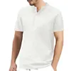 Camiseta para hombres 2021 Lino de algodón de verano Casual Botoned-Decor Tops Sólido manga corta camisa transpirable Camisetas para hombres