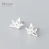 Linha Mil Guindastes Paper Stud Brincos para Mulheres 925 Sterling Silver Bonito Simples Instrução Instrução Jóias Oorbellen 210707