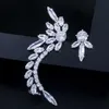 Asymetryczny kształt pióra błyszczący Cubic Cyrkonia Długie Big Ear Cuff Stud Kolczyki dla kobiet Fashioin Party Jewelry CZ626 210714