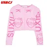 Tricots pour femmes Tees Pull rose 2021 Automne Hiver Coréen Harajuku Style doux Chaud Tricot Mode Sexy Kawaii Pull Splice Cartoon To