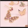 Drop Delivery 2021 Pcs/Set Classic Women Earrings Set Pink Crystal Hollow Butterfly Gold Earring Ear Clip Beautiful Valentines Day Gift Jewel
