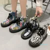 Boots Thick Bottom Lace-up Snow Women Canvas Ankle Motorcycle Short Casual Zebra Print Women's Shoes