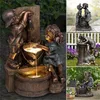 Jardim decorações menino menina com fireflies statue resina jar lunático jardim floral pátio escultura ao ar livre impermeável