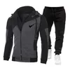 Men Tracksuit Set Color Block Hooded Men Long Sleeve Drawstring Sweatshirts Pants for Sports men's sets Black S-3XL