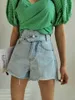 Ladies Summer High Waist Two Buttons Washed Raw Edge Denim Shorts Women booty shorts women high waist 210714