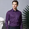Hommes chemises à manches longues pourpre Chemises officielles pour Fit Slim Business Stretch Anti-Rides Outillage professionnel Homme Blouse 210721