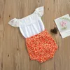 0-2Y Summer Toddler Born Baby Girls Kläder Set Lace Off Shoulder Romper Flower Shorts Outfits Kläder Kostymer 210515