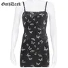 Goth Dark Harajuku Dress Mujeres Gothic Spaghetti Strap Backless Off Shoulder Vestidos Moda femenina Casual Print Sexy Mini Dress X0521