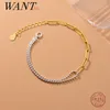 WANTME 925 Sterling Silver Simple Double Beads Catena a maglie cubane Braccialetto di fascino punk per le donne Regalo unico di gioielli per feste di moda