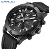 LMJLI - reloj hombre CRRJU Modeuhr Herren Sechs-Pin-Chronograph Leder Wasserdichte Quarz-Armbanduhr Herren Outdoor-Sportuhren