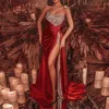 Sparkly Red Gold Sequined Off Shoulder Evening Dresses Luxury High Side Split Prom Gown med avtagbar tåg Lång formell festklänning