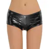 Sexy látex shorts feminino aberto virilha roupa interior calças clubwear calcinha de couro bodycon elástico traje tanga erótico women's238u