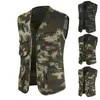 Veste de moda masculina v-pescoço sem mangas bolso camuflagem tamanho grande xl-4xl casual respirável masculino casaco lavável masculino