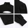 Sexy Hollow Out Y2k Aesthetic Cotton Turtleneck Long Puff Sleeve Women's T-Shirts Women Harajuku Goth Black Crop Top Tees 210415