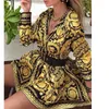 Vestido de mujer elegante estampado Vintage manga larga fiesta Mini otoño Streetwear Boho mujer ropa 210522