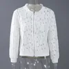 [EAM] Hollow Out Lace Hook Flower Loose Jacket Stand Collar Long Sleeve Women Coat Fashion Spring Summer 1DD7214 21512