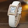 WWOOR Diamond Dress Watch For Women Luxury Brand Ladies Rose Gold Square Leather Watches Gift Analog Quartz Woman Bracelet Clock 210527
