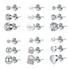 Stud ZS 16p/18p/Lot 20G Chic Crystal Earrings For Women Heart Ball Stainless Steel Ear Studs Set Girl Pearl Jewerly