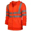 Men Stripe Patchwork Hooded Sweatshirt Zip Jumper Tops Railway Work Jacket Outwear Reflective Tape Safety Security Coat 211126