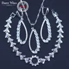 Naturalne Srebrne Kolor Biżuteria Biały CZ Zestawy Biżuterii Dla Kobiet Kolczyki Naszyjnik Kolczyki Bransoletka Bezpłatne Prezenty H1022