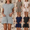 Dames Jumpsuits Rompers Womail Bodysuit Damesmode Zomer Boho Korte Mouw Playsuit Jumpsuit Pocket Romper Vakantie Casual Holiday 2