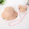 Breite Krempe Hüte Sommer Mädchen Strohhut Tasche Set Kinder Outdoor Atmungsaktive Strand Blume Süße Prinzessin Meer Sonne SHT012 Elob22