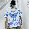 メンズTシャツ蝶の炎の中の蝶の半袖ヒップホップ特大コットンカジュアル原宿ストリートウェアトップスTee Tシャツ210601