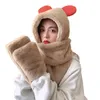 Bonnet/casquettes de tête de mort mignon oreilles d'ours en peluche chapeau écharpe 3 en 1 ensemble de gants Protection des oreilles douces cadeau d'anniversaire résistant au froid pour les adolescentes Pros22