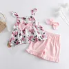 Bear Leader Fashion born Clothes Summer Toddler Baby Flowers Vest and Shorts with Handband Girls Bow-knot Outfits 1-4Y 210708