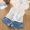 Mizah Bear Yeni Yaz Moda Stil Kızlar Giyim Setleri Nakış Tasarım T-shirt + Kot Çocuk Giyim Çocuk Giyim Setleri X0902