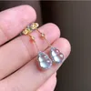 Dangle kroonluchter natuurlijke chalcedoon kalebas ei gezicht diamant lange oorbellen chinese retro licht luxe charme dame zilveren sieraden